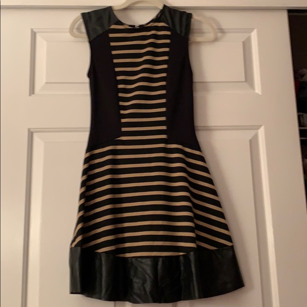 Stripe dress with faux leather